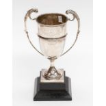 Agricultural Interest: A George V silver two handled elongated top, mid rib on square base,