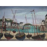 Uhlman, Fred (British) (1901-1985), 'Boats', oils on canvas, titled verso, framed, 45cm by 60cm **