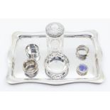 A George V silver rectangular shaped tray, Birmingham 1914 maker A.M & Co, with presentation
