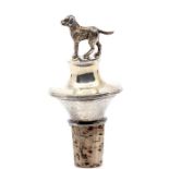 A Modern silver mounted novelty bottle stopper, the urn shaped body cast with a dog terminal (