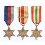 Three WWII Stars - Africa (1st Army bar), 1939-45 & Italy (3)