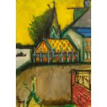 F. Morozov (Russian, 20th Century), Abstract Church, acrylic on canvas, signed, signed and titled to