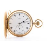 A 9ct gold full hunter pocket watch, Chester 1916, the white enamel dial inscribed "Thomas Russell