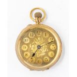 An 18ct  engraved gold fob watch, the dial with Arabic numerals, import marks  (1)