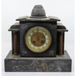 French slate mantel clock 4” dial two train movement chiming on a gong In need of restoration