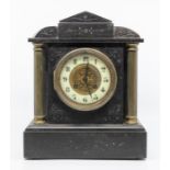 French slate mantel clock 4” dial two train movement chiming on a gong Some damage to the slate at