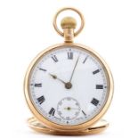 A 9ct gold Swiss made open face pocket watch, Chester 1924, the white enamel dial with Roman