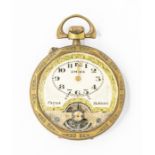 A French "Amida" brass octagonal open faced pocket watch, the dial inscribed "Amida, Facon, 8