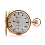 A 9ct gold full hunter pocket watch, Chester 1920, the white enamel dial inscribed "Thomas Russell