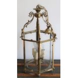 A hexagonal brass hall lantern H: 54cm W: 30cm