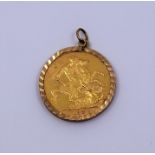 A Victorian gold sovereign in pendant mount 1887, weight approx. 9g