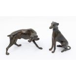 A 20th century animalier bronze model of a seated greyhound, 14cm high, another of a pointer in