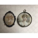 A miniature portrait of a young lady in late Victorian dress, watercolour on ivory, circa 1900,