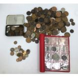 A collection of English copper and silver coins, including a small number of foreign coins (qty)