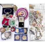 A collection of costume jewellery to include various silver pocket watches and wristwatches to