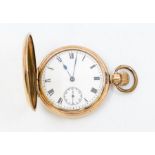 A 20th century gold plated Dennison hunter pocket watch, white enamel dial, approx. 40mm, Roman