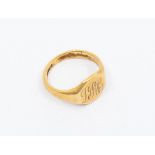 An 18ct gold signet ring, engraved initials, D.R.C, size S, weight approx , 9.2 grams condition