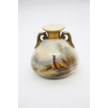 A Royal Worcester globular two handled vase, shape no: 155 / H, the body painted with a pair of