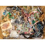 A collection of glass and plastic vintage bead jewellery to include necklaces, earrings, ring, ,