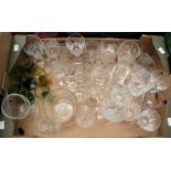 Collection of cut and moulded glasses to include: wine glasses, coloured glass, vases, cocktail