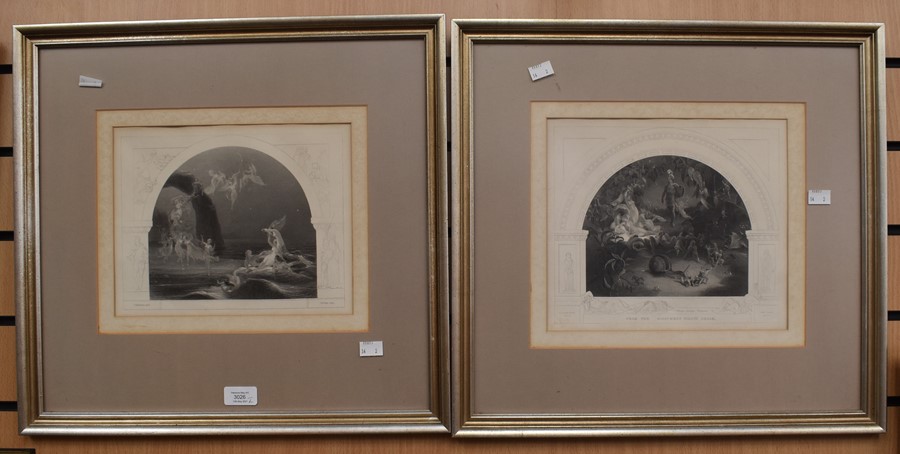 A pair of 19th Century prints of a Midsummer Night's Dream, nymphs and putti