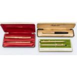 A collection of pens to include a Parker 61 fountain pen, cased, along with a Parker 61-65 gold