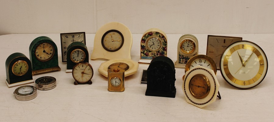 An assembled group of small and miniature travel and decorative clocks, late 20th Century, mostly