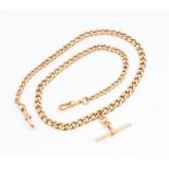 A 9ct rose gold Albert link watch chain, length approx. 19'', T bar and double swivel clasp,  weight