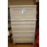 A 19th Century white painted tallboy, fitted with two doors to top, with five drawers to base with