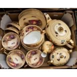 An Aynsley Orchard Gold Part tea set comprising tea pot, two handled sugar bowl with lid, milk