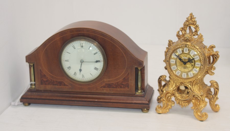 Early 20th century mantel clock Mahogany along with mid 20th century brass mantel clock.