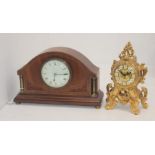 Early 20th century mantel clock Mahogany along with mid 20th century brass mantel clock.