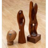 Three contemporary wooden sculptures.