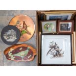 A modern Chinese framed feather and other medium model of Pheasants perched on a tree together