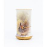 A Royal Worcester cylindrical spill vase, shape no: 2510, the body painted with pair of Pheasants in