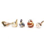 Collection of Royal Crown Derby paperweights gold stoppers birds, no boxes.