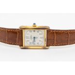 Cartier- a must de Cartier silver gilt Argent  gents wrist watch, rectangular cream dial with