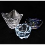 An Orefors cut glass, flared bowl with faceted sides, 'N.496912' to base, an Orefors 'Ice Blue'
