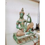 A substantial  bronze statue of the deity Saraswati. 20thC decorative interior piece. Over painted