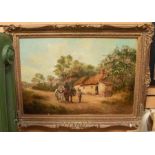 Mark Cook, Farmer with work horse by Cottage, signed and dated 1904, relined canvas.
