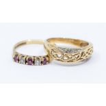 A 9ct gold and diamond band, the centre comprising Celtic open work decoration, the edge with