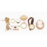 A collection of gold items to include a 22ct gold band, 9ct gold cameo Pendant Brooch, Victorian