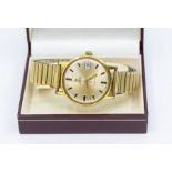 A Gentleman's Omega automatic wristwatch, round champagne dial with applied gold tone baton markers,