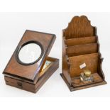 Victorian mahogany box along with oak desk stand with glass ink well.