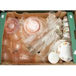 A collection of assorted glass and ceramics, including mid 20th century pale pink pressed glass,