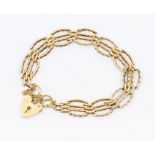A 9ct gold gate bracelet with padlock clasp, length approx 7'', weight approx  14gms. Condition