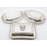 3 Electroplated tureens, 2 oval, one by Harrison Brothers & Howson, Sheffield, one rectangular