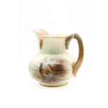 A Royal Worcester shape no: 1438 globular jug, with gilt spout and handle, hand painted with a