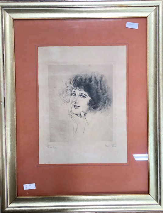 Signed & framed engraving titled ‘Evelyn’.