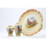 A collection of Locke & Co, Worcester blush ivory wares, each decorated with Pheasants to include: